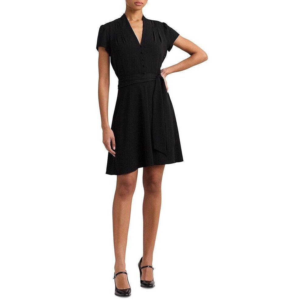 Lauren Ralph Lauren women's SHORT SLEEVE DAYDRESS Belted in black size 6 $220 - Picture 3 of 16